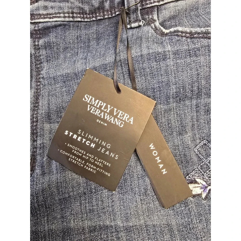 Simply Vera Vera Wang Slimming‎ Stretch Skinny Jeans Blue Floral Embroidered 20W